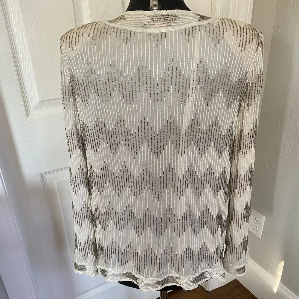 Vintage Beaded Evening Jacket | Ivory + Silver | Elegant Statement Piece ✨ - Picture 4 of 8